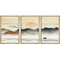 thumbnail image 1 of IDEA4WALL Framed Canvas Print Wall Art Set Pastel Rising Sun Misty Ocean Mountain Nature Wilderness Modern Art Decorative Landscape Rustic for Living Room, Bedroom, Office - 16"x24"x3 Natural, 1 of 5