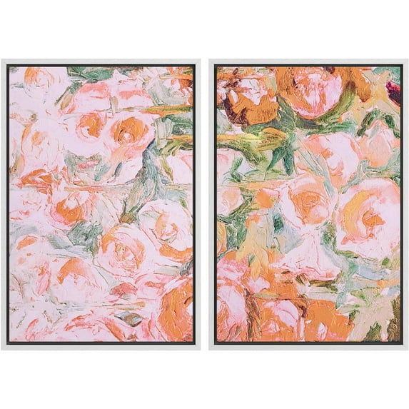 IDEA4WALL Framed Canvas Print Wall Art Set Pastel Rose Flower Bouquet Abstract Retro Fine Art Decor Vintage Floral Artwork Contemporary Minimal for Living Room, Bedroom, Office - White 24"x36"x2