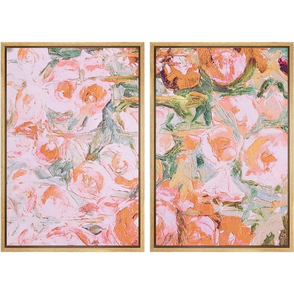 IDEA4WALL Framed Canvas Print Wall Art Set Pastel Rose Flower Bouquet Abstract Retro Fine Art Decor Vintage Floral Artwork Contemporary Minimal for Living Room, Bedroom, Office - Natural 16"x24"x2
