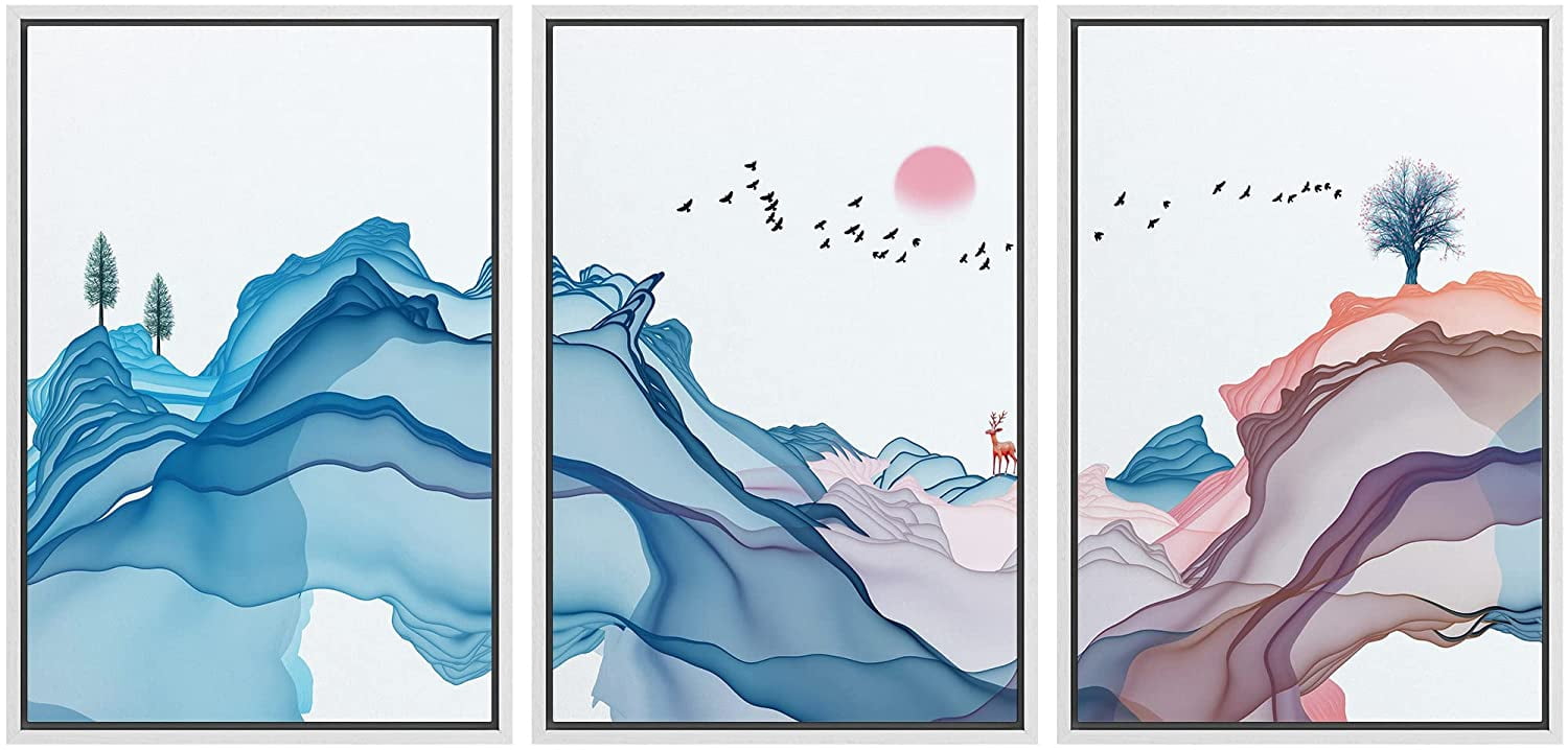 IDEA4WALL Framed Canvas Print Wall Art Set Pastel Watercolor Abstract ...