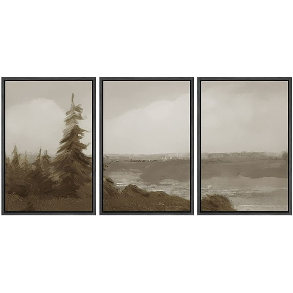 IDEA4WALL Framed Canvas Print Wall Art Set Pastel Watercolor Autumn Forest Landscape Nature Modern Art Rustic Scenic Multicolor for Living Room, Bedroom, Office - 16"x24"x3 Black