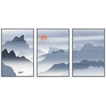 IDEA4WALL Framed Canvas Print Wall Art Set Pastel Watercolor Blue Mountain Range Nature Wilderness Modern Art Decorative Landscape Rustic for Living Room, Bedroom, Office - 16"x24"x3 White