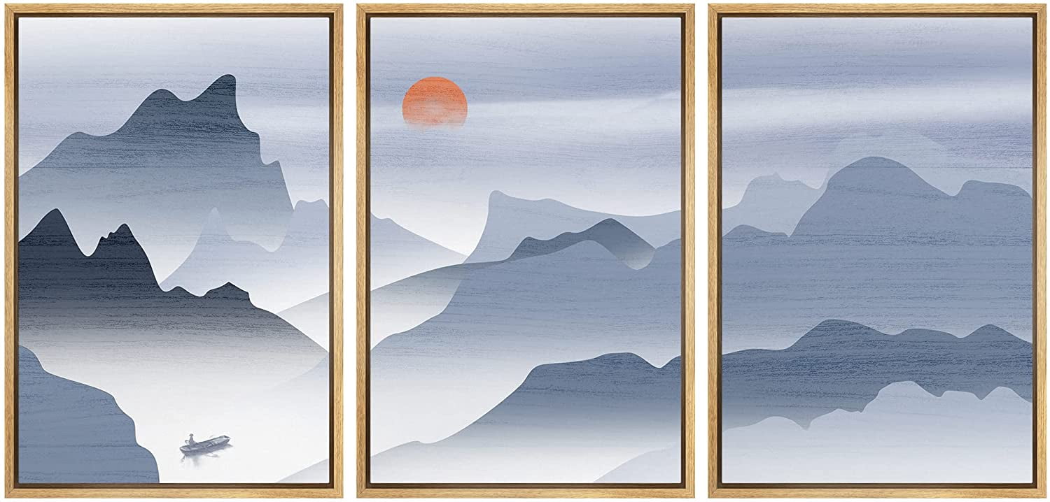 IDEA4WALL Framed Canvas Print Wall Art Set Pastel Watercolor Blue ...