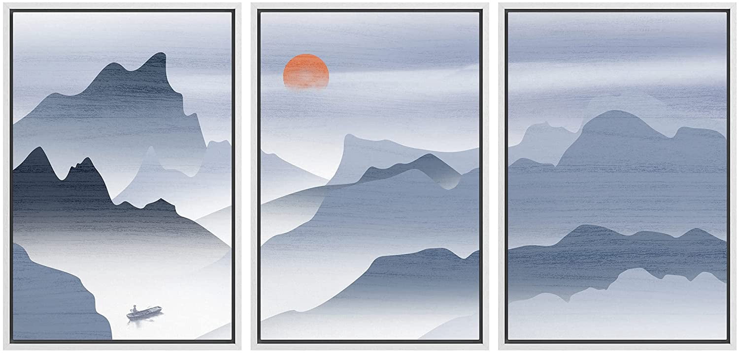 IDEA4WALL Framed Canvas Print Wall Art Set Pastel Watercolor Blue ...