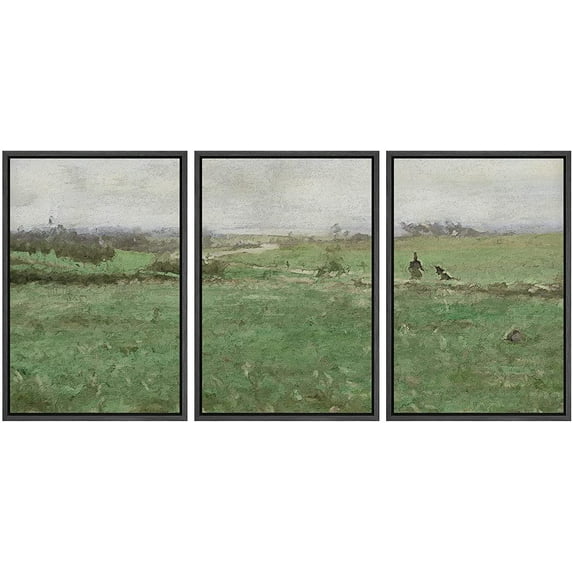 IDEA4WALL Framed Canvas Print Wall Art Set Pastel Watercolor Country Farmhouse Landscape Nature Modern Rustic Scenic Multicolor for Living Room, Bedroom, Office - 16"x24"x3 Black