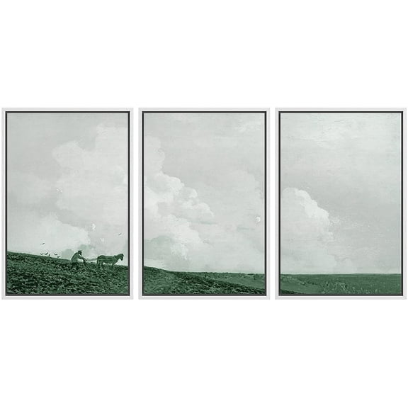 IDEA4WALL Framed Canvas Print Wall Art Set Pastel Watercolor Farmer Horse Landscape Nature Modern Art Rustic Scenic Multicolor for Living Room, Bedroom, Office - 16"x24"x3 White