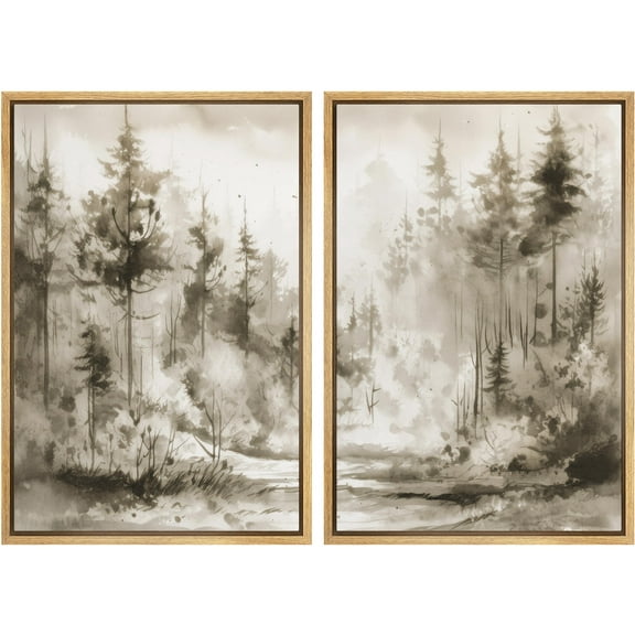 IDEA4WALL Framed Canvas Print Wall Art Set Pine Tree Botanical Illustrations Modern Art Plant Decorative Bohemian Chic Artwork for Living Room, Bedroom, Office - Natural 24"x36"x3