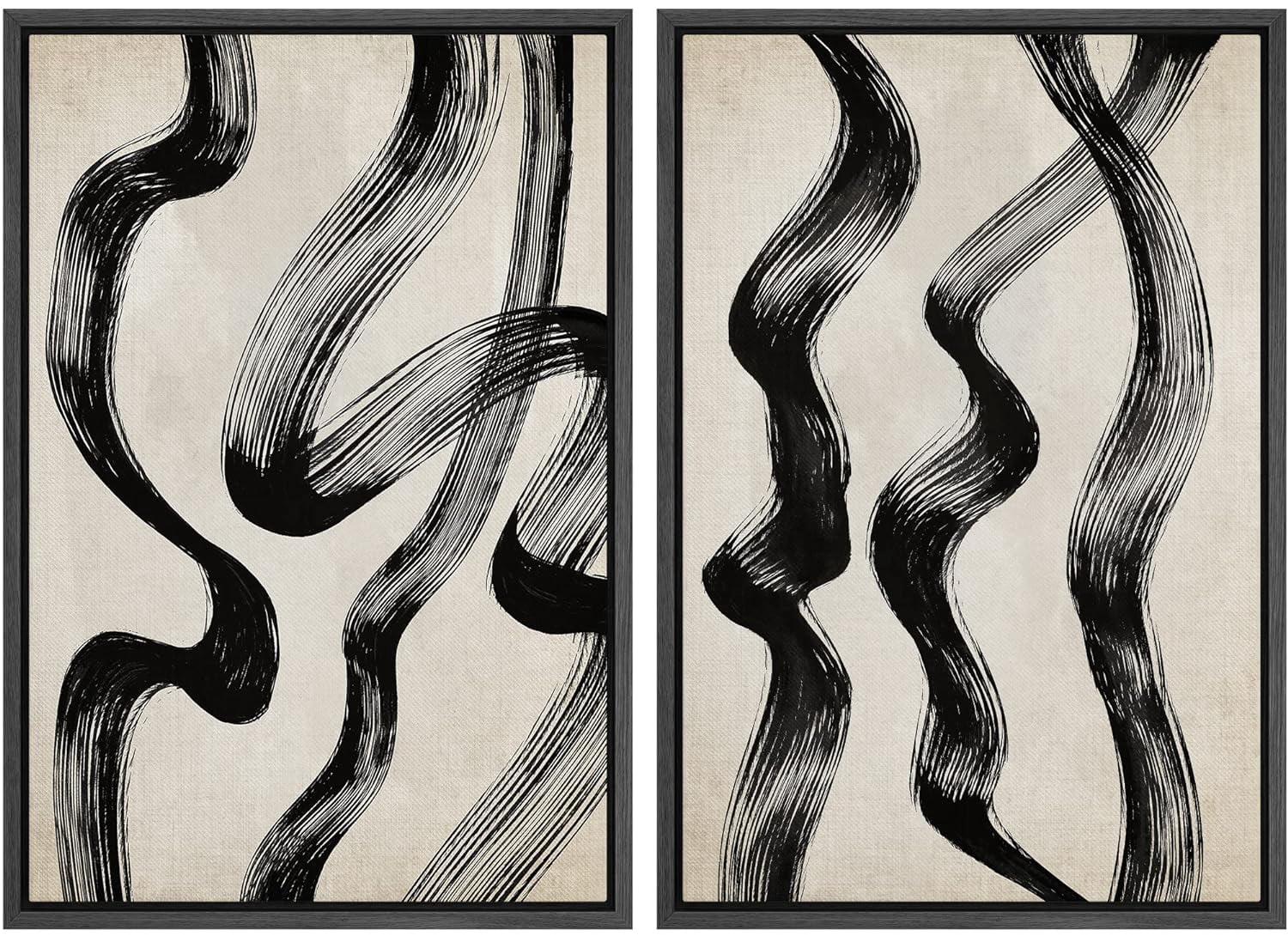 IDEA4WALL Framed Canvas Print Wall Art Set Sketchbook Black Swirl Brush ...