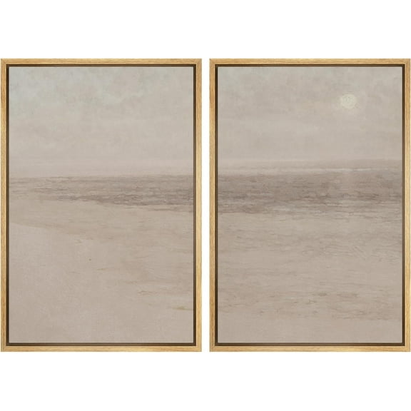 IDEA4WALL Framed Canvas Print Wall Art Set Soft Abstract Indistinct Landscape Digital Art Neutral Cool and Neutral Tones Wall Decorative Zen Minimal Artwork for Home Decor - Natural 16"x24"x2
