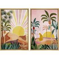 IDEA4WALL Framed Canvas Print Wall Art Set Sunlight Over Tropical Jungle Cheetah Cat Digital Art Decorative Bohemian Colorful Chic Artwork for Living Room, Bedroom, Office - 24"x36"x2 Natural