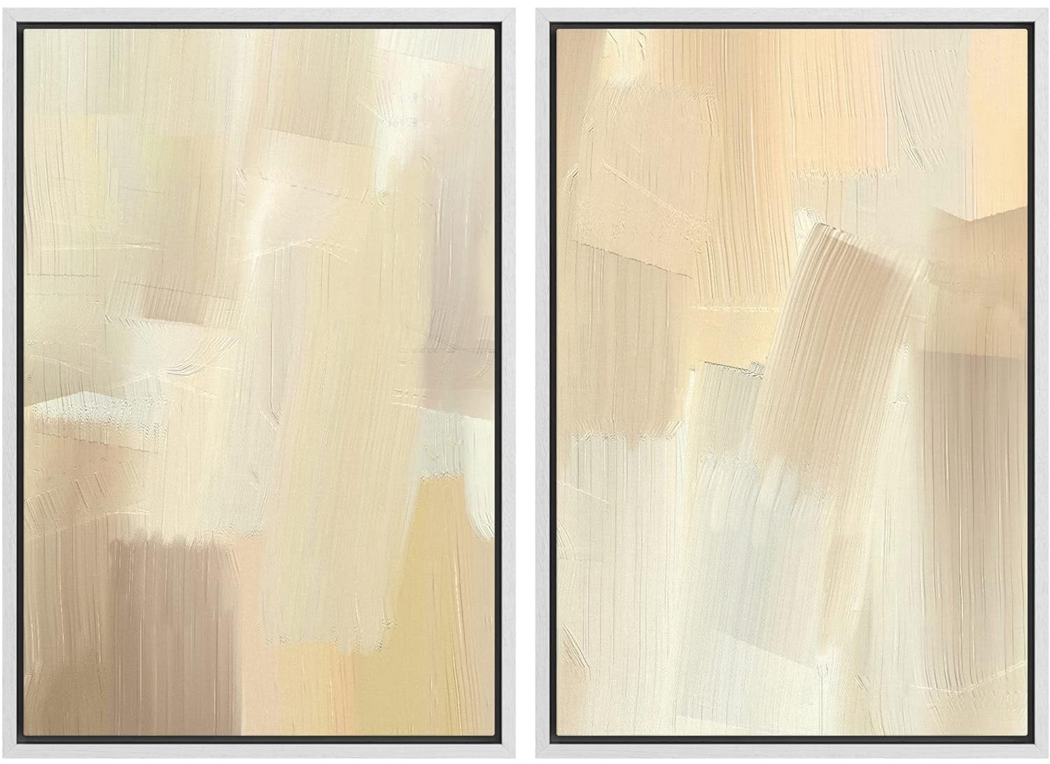 IDEA4WALL Framed Canvas Print Wall Art Set Tan Paint Stroke Collage ...