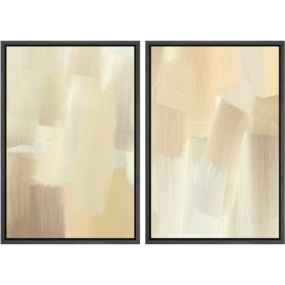 IDEA4WALL Framed Canvas Print Wall Art Set Tan Paint Stroke Collage Landscape Digital Art Decor Retro Pastel Abstract Artwork Contemporary for Living Room, Bedroom, Office - Black 16"x24"x2