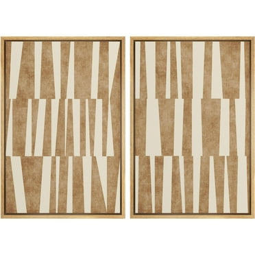 IDEA4WALL Framed Canvas Print Wall Art Set Taupe Tones Modern Geometric Digital Art Abstract Shape Duotone Retro Art Wall Decor Minimal Bohemian Artwork for Home Decor - Natural 24"x36"x2