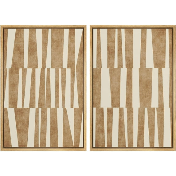 IDEA4WALL Framed Canvas Print Wall Art Set Taupe Tones Modern Geometric Digital Art Abstract Shape Duotone Retro Art Wall Decor Minimal Bohemian Artwork for Home Decor - Natural 16"x24"x2