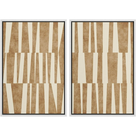 IDEA4WALL Framed Canvas Print Wall Art Set Taupe Tones Modern Geometric Digital Art Abstract Shape Duotone Retro Art Wall Decor Minimal Bohemian Artwork for Home Decor - White 24"x36"x2