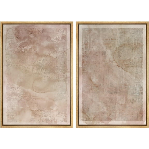 IDEA4WALL Framed Canvas Print Wall Art Set Tea Stains Geometric Paint Stroke Modern Art Abstract Wall Decoration Bohemian Minimal Artwork for Living Room, Bedroom, Office - 24"x36"x2 Natural