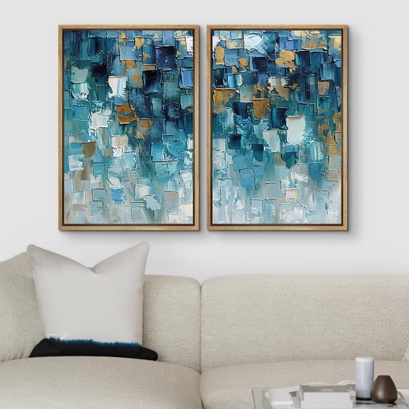 IDEA4WALL Framed Canvas Print Wall Art Set Teal Abstract Geometric Blue Tones Wall Decor Ocean Landscape Modern Art Colorful Pastel Print Contemporary Relax/Zen for Rooms - 16"x24"x2 Natural