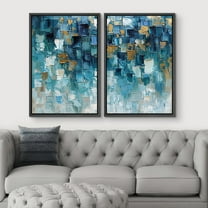 IDEA4WALL Framed Canvas Print Wall Art Set Teal Abstract Geometric Blue Tones Wall Decor Ocean Landscape Modern Art Colorful Pastel Print Contemporary Relax/Zen for Rooms - 16"x24"x2 Black