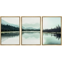 IDEA4WALL Framed Canvas Print Wall Art Set Teal Mountain Range Lake Forest Landscape Nature Photography Modern Rustic Scenic Relax/Calm for Living Room, Bedroom, Office - 16"x24"x3 Natural