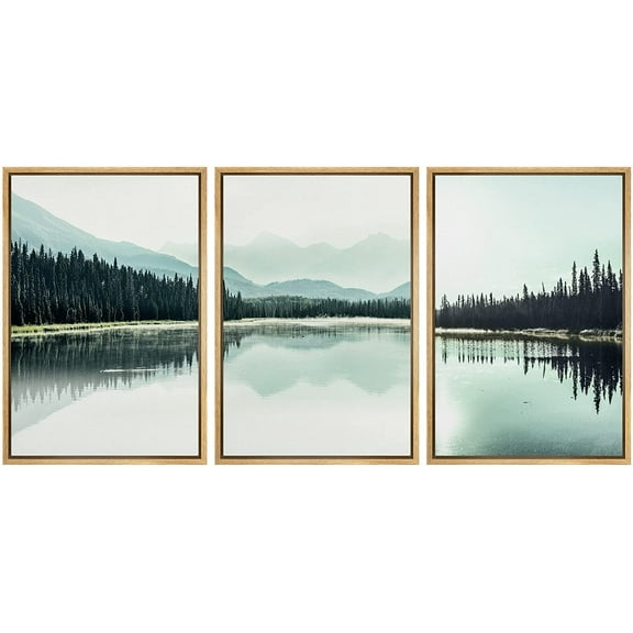 IDEA4WALL Framed Canvas Print Wall Art Set Teal Mountain Range Lake Forest Landscape Nature Photography Modern Rustic Scenic Relax/Calm for Living Room, Bedroom, Office - 16"x24"x3 Natural