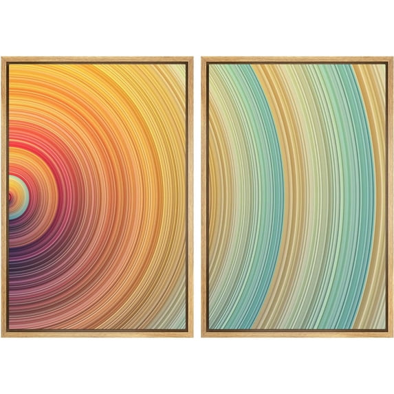 IDEA4WALL Framed Canvas Print Wall Art Set Vibrant Geometric Rainbow Collage Abstract Geometric Digital Art Minimalism Boho Wall Decor for Living Room, Bedroom, Office - Natural 16"x24"x2