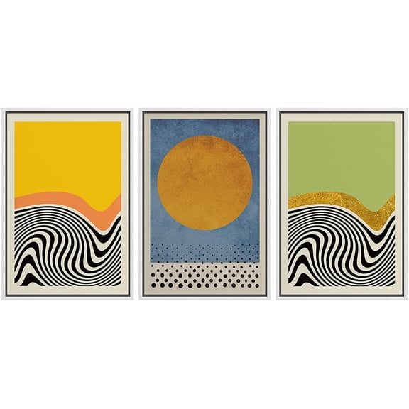 IDEA4WALL Framed Canvas Print Wall Art Set Vibrant Neon Mid-Century Color Block Mosaic Abstract Shapes Bohemian Decorative for Living Room, Bedroom, Office - 16"x24"x3 White