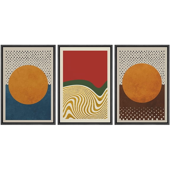 IDEA4WALL Framed Canvas Print Wall Art Set Vibrant Retro Neon Color Block Landscapes Abstract Shapes Minimalism Bohemian Decorative for Living Room, Bedroom, Office - 16"x24"x3 Black