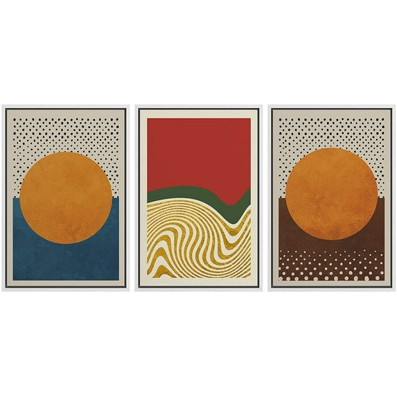 IDEA4WALL Framed Canvas Print Wall Art Set Vibrant Retro Neon Color Block Landscapes Abstract Shapes Minimalism Bohemian Decorative for Living Room, Bedroom, Office - 24"x36"x3 White