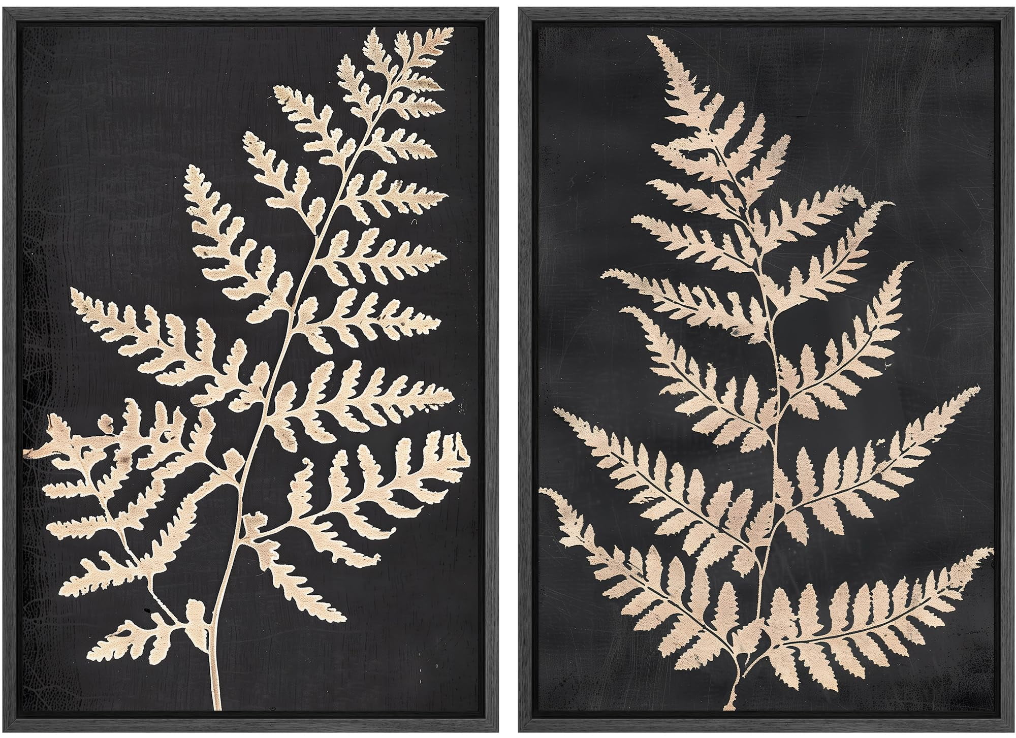IDEA4WALL Framed Canvas Print Wall Art Set Vintage Fern Leaf ...