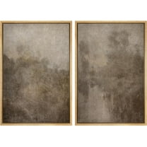 IDEA4WALL Framed Canvas Print Wall Art Set Vivid Abstract Coastal Landscape Digital Art Neutral Bold Blue & Yellow Wall Decorative Chic Zen Contemporary Artwork for Home Decor - Natural 24"x36"x2