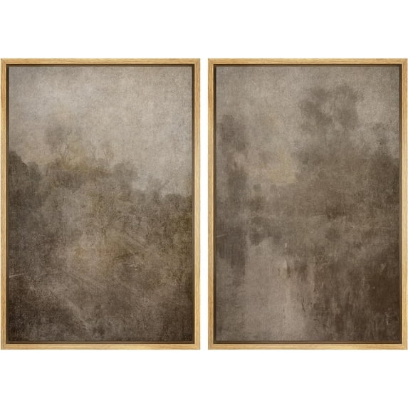 IDEA4WALL Framed Canvas Print Wall Art Set Vivid Abstract Coastal Landscape Digital Art Neutral Bold Blue & Yellow Wall Decorative Chic Zen Contemporary Artwork for Home Decor - Natural 16"x24"x2