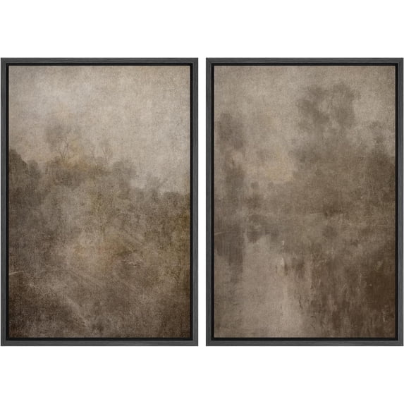 IDEA4WALL Framed Canvas Print Wall Art Set Vivid Abstract Coastal Landscape Digital Art Neutral Bold Blue & Yellow Wall Decorative Chic Zen Contemporary Artwork for Home Decor - Black 24"x36"x2