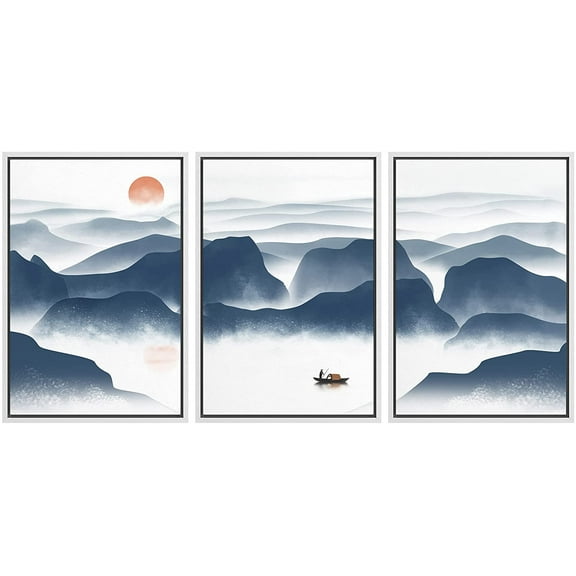 IDEA4WALL Framed Canvas Print Wall Art Set Watercolor Pastel Mountain Valley Nature Wilderness Modern Art Decorative Landscape Rustic for Living Room, Bedroom, Office - 16"x24"x3 White