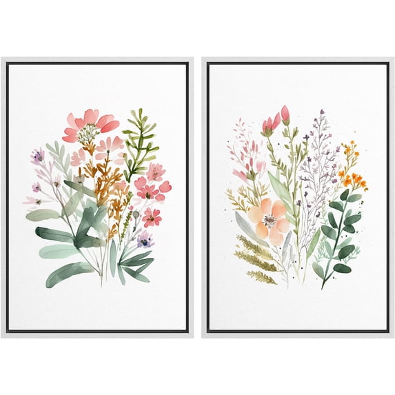 IDEA4WALL Framed Canvas Print Wall Art Set Watercolor Wildflower Botanical Modern Art Multicolor Floral Wall Decoration Bohemian Nature Artwork for Living Room, Bedroom, Office - 24"x36"x2 White
