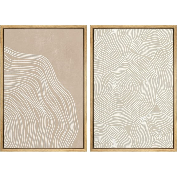 IDEA4WALL Framed Canvas Print Wall Art Set White Tan Wood Tree Ring Silhouette Collage Wall Decor Bohemian Nature Botanical Illustration Artwork for Living Room, Bedroom, Office - Natural 16"x24"x2