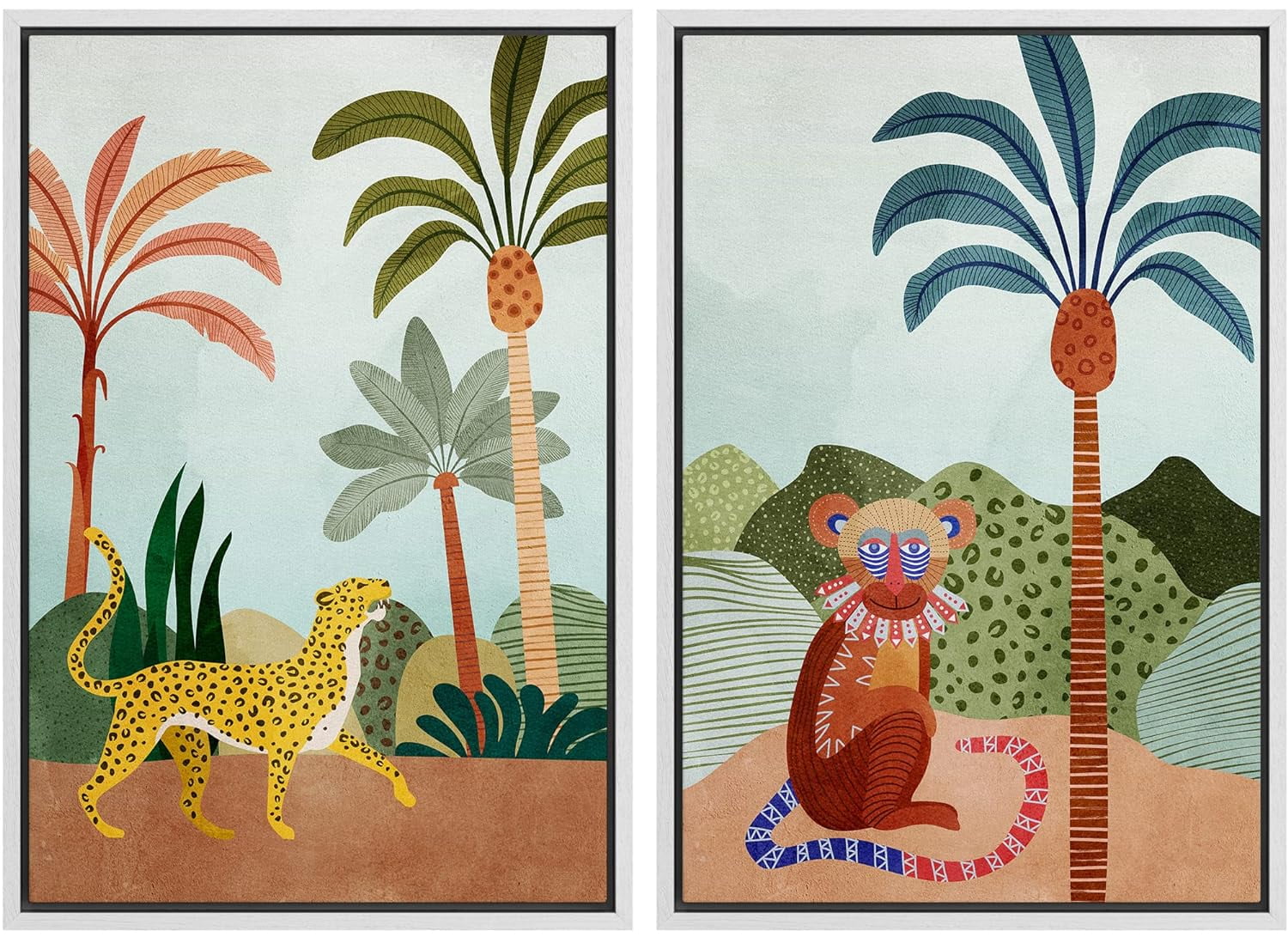 IDEA4WALL Framed Canvas Print Wall Art Set Wild Tropical Jungle Safari ...