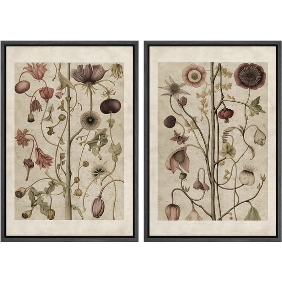 IDEA4WALL Framed Canvas Print Wall Art Set Wildflower Floral Botanical Fine Art Multicolor Flowers Pattern Vintage Art Farmhouse/Country Wall Decor for Living Room, Bedroom, Office - 16"x24"x2 Black