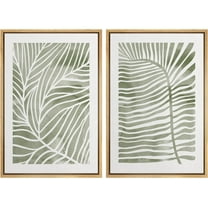 IDEA4WALL Framed Canvas Print Wall Art Set reen White Tropical Island Palm Leaves Wall Decor Bohemian Nature Botanical Illustration Artwork for Living Room, Bedroom, Office - Natural 24"x36"x2