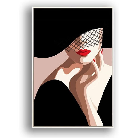 IDEA4WALL Framed Canvas Print Wall Art Side Profile of 1920s Style Woman People Fashion Illustrations Modern Art Chic Colorful Ultra for Living Room, Bedroom, Office - 16"x24" White