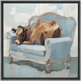 thumbnail image 1 of IDEA4WALL Framed Canvas Print Wall Art Sleeping Calf On The Blue Armchair Cozy Print Animal Portrait Pastel Artwork Wall Decor Rustic Relax/Clam for Bedroom, Living room, Office - 16"x16" Black, 1 of 5