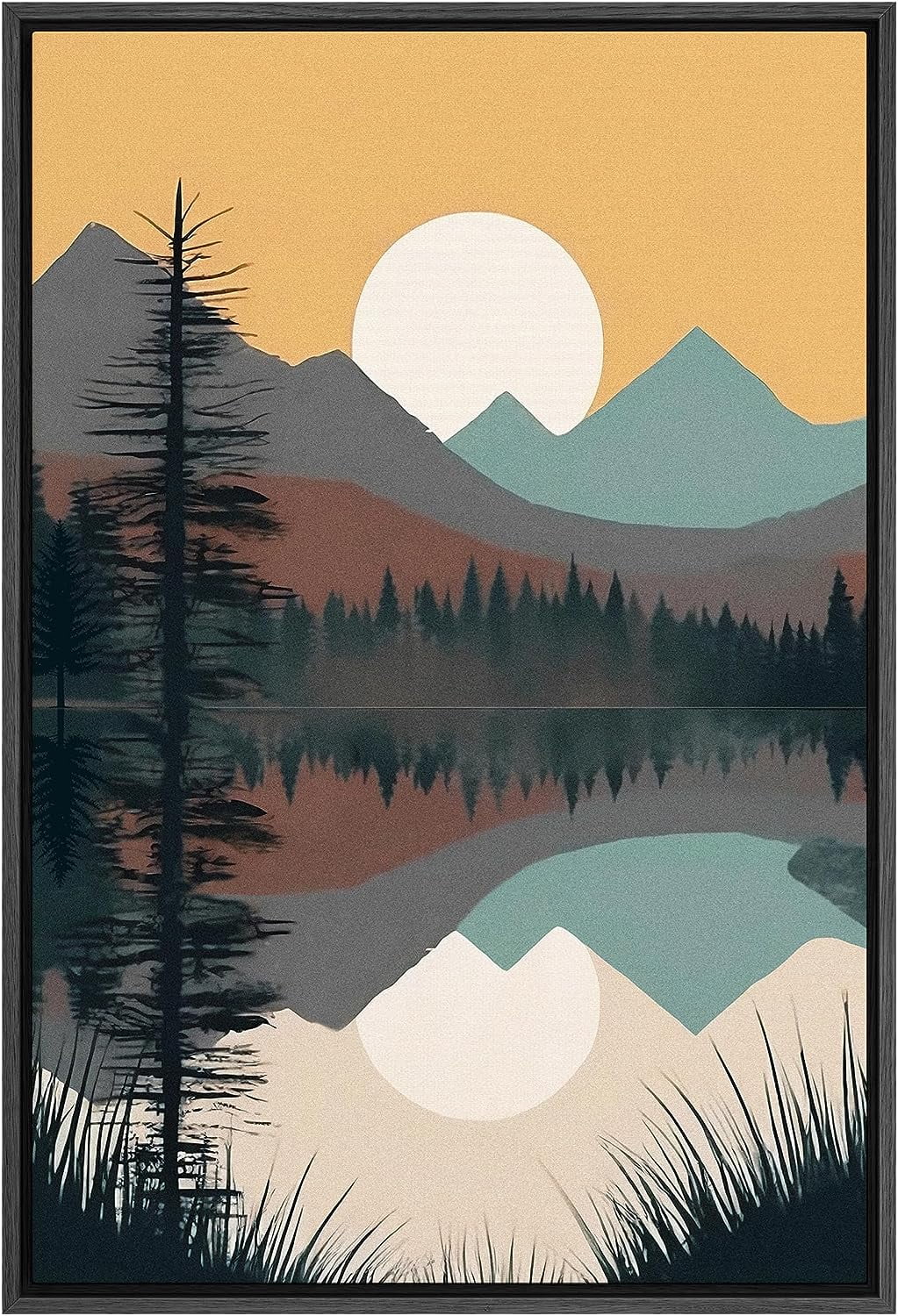 IDEA4WALL Framed Canvas Print Wall Art Sunset Over Mountain Range Pine ...