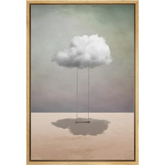 IDEA4WALL Framed Canvas Print Wall Art Surreal Pastel Cloud Swing Landscape Fantasy & Sci-Fi Abstract Illustrations Modern Art Bohemian Scenic for Living Room, Bedroom, Office - 16"x24" Natural