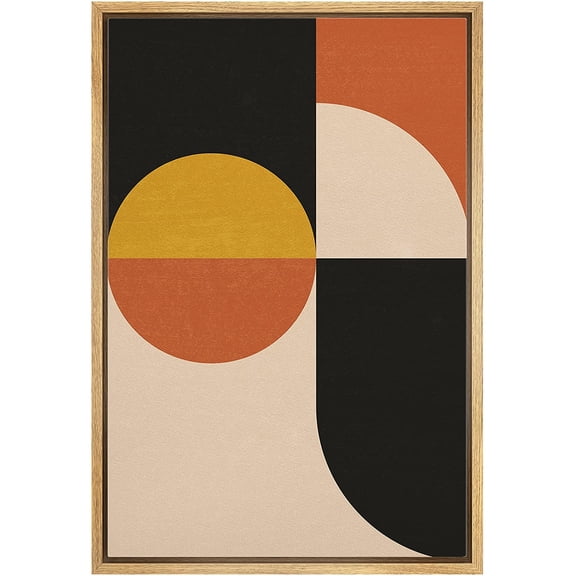 IDEA4WALL Framed Canvas Print Wall Art Yellow & Brown Circle & Polygon Variety Shapes Patterns Modern Art Mid-Century Modern Colorful Warm for Living Room, Bedroom, Office - 16"x24" Natural