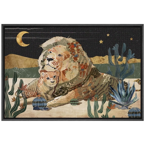 IDEA4WALL Framed Canvas Print Western Decor Longhorn Lions Portrait Wall Art Animal Wildlife Mountain Nature Landscape Traditional Artwork for Living Room, Bedroom, Office - Black 16"x24"