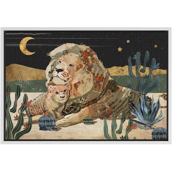 IDEA4WALL Framed Canvas Print Western Decor Longhorn Lions Portrait Wall Art Animal Wildlife Mountain Nature Landscape Traditional Artwork for Living Room, Bedroom, Office - White 16"x24"