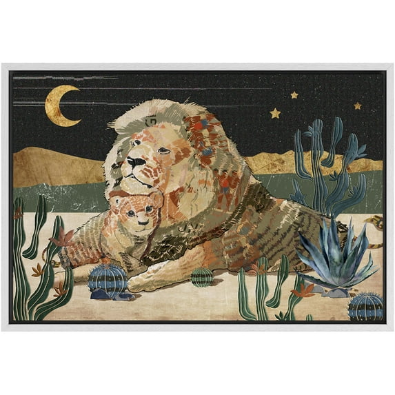 IDEA4WALL Framed Canvas Print Western Decor Longhorn Lions Portrait Wall Art Animal Wildlife Mountain Nature Landscape Traditional Artwork for Living Room, Bedroom, Office - White 16"x24"