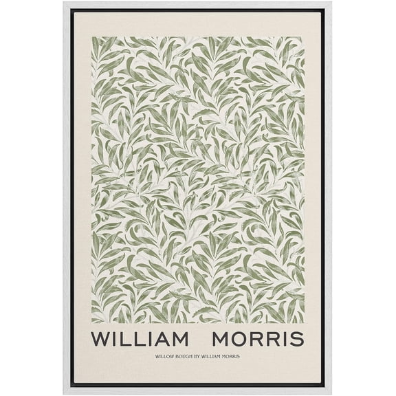 IDEA4WALL Framed Canvas Print Willow Bough Flower Pattern by William Morris Historic Cultural Illustrations Fine Art Traditional Floral Poster for Living Room, Bedroom, Office - White 24"x36"