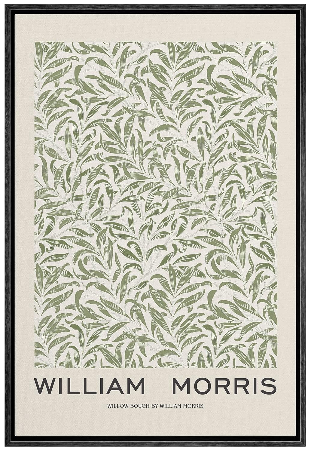 William Morris Green Willow Bough Pattern Framed Canvas Art 16"x24"
