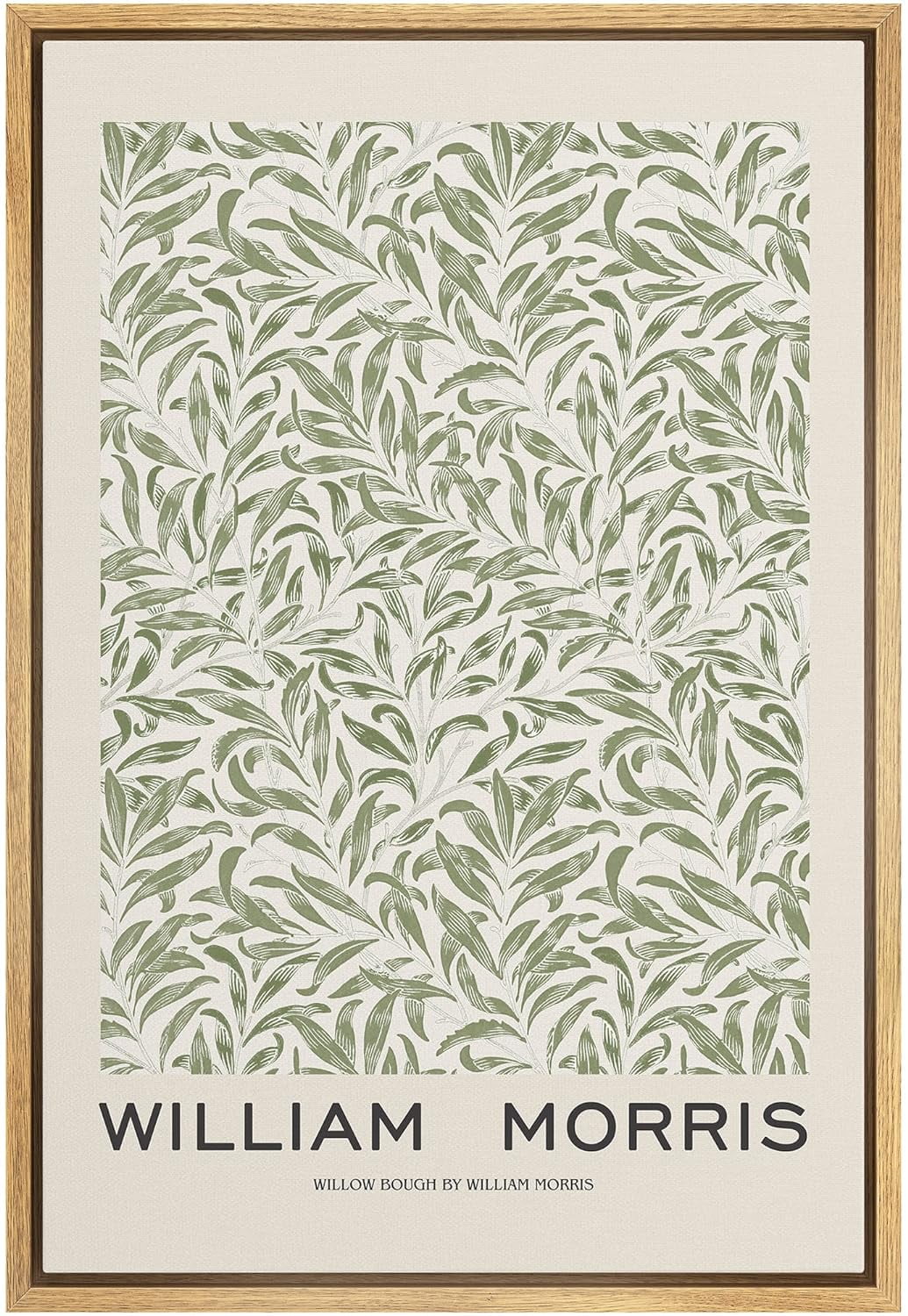 Natural Framed Canvas Print with Green Willow Bough Pattern, 24"x36"