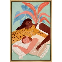 IDEA4WALL Framed Canvas Print Women & Tropical Cheetah Jungle Plant Nature Animals Funny Wall Art Preppy Room Decor Bohemian Colorful Minimalism Artwork - Natural 16"x24"